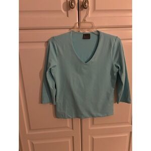 LBH Womens Light Blue V-Neck 3/4 Sleeve Tactel Nylon Spandex Athletic Top Size S